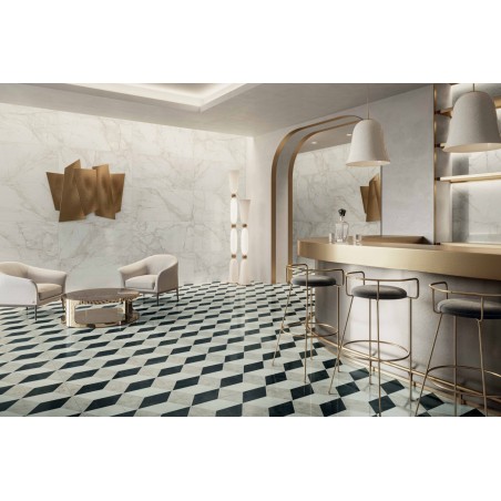 Versace Tarsia Cubical Avorio, Cubical Nero 3D Lux 60 x 120 cm 8,5mm Płytka gresowa dekoracyjna